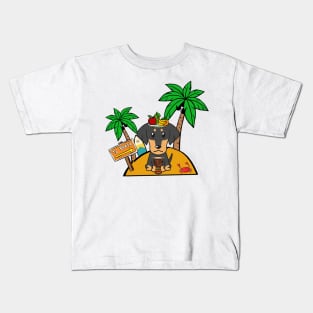 Funny dachshund is on a deserted island Kids T-Shirt
